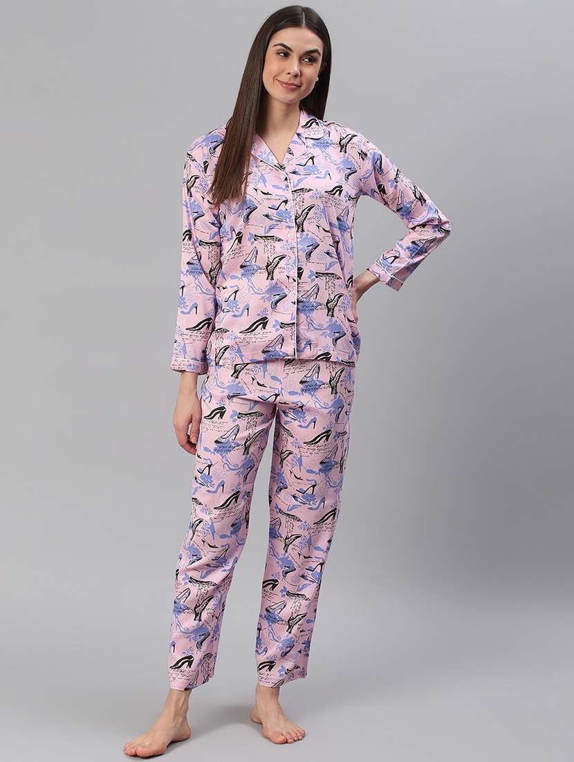 women printed nightwear pyjama set