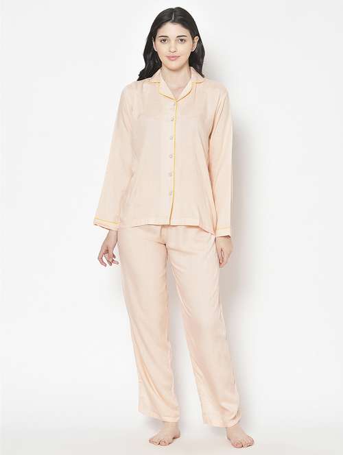 women solid nightwear pyjama set - 21711537 -  Standard Image - 0
