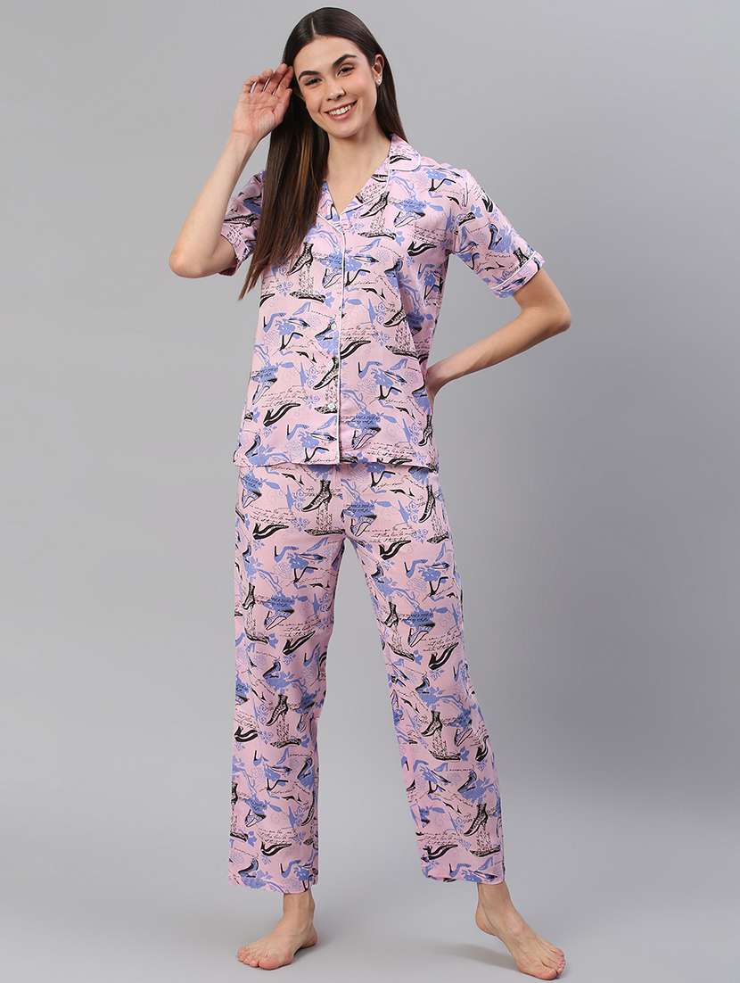women printed nightwear pyjama set