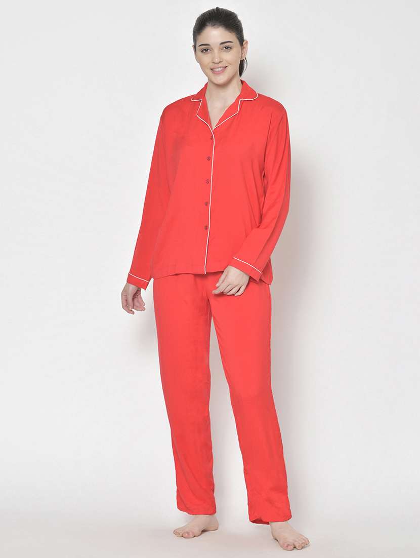 women solid nightwear pyjama set