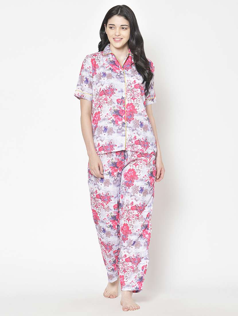 women printed nightwear pyjama set