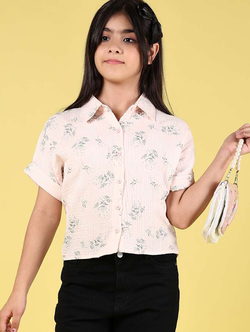 girls floral printed collared shirt