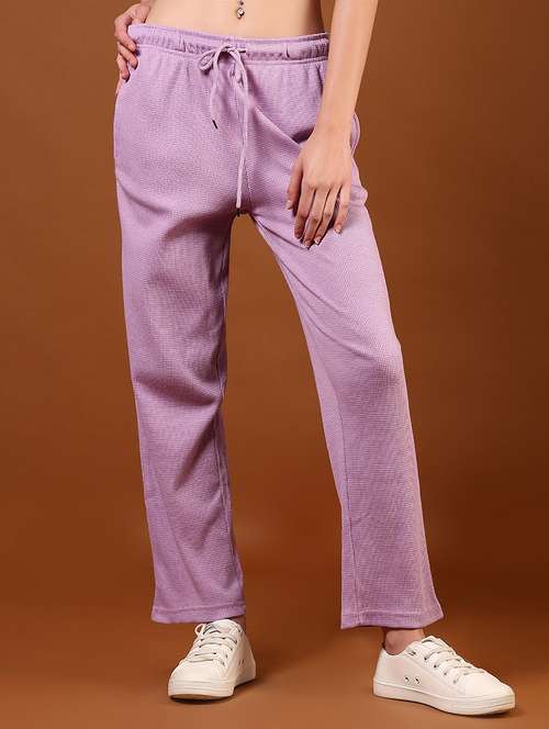 women lavender solid mid rise track pant - 21711676 - Standard Image - 0