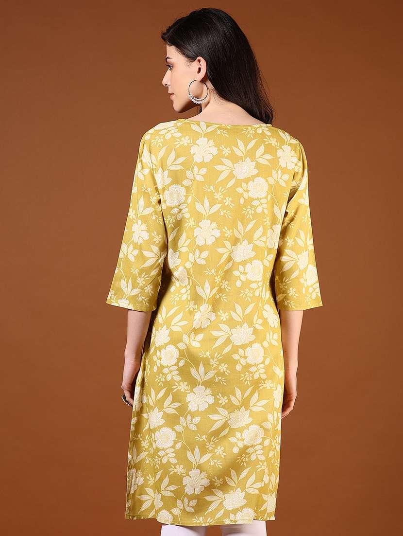 women floral printed three quarter sleeve straight kurta - 21711678 -  Standard Image - 3