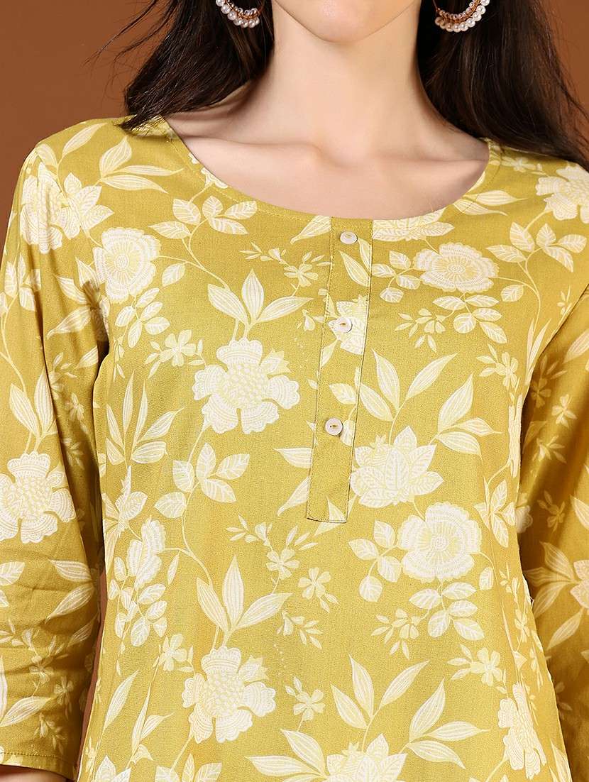 women floral printed three quarter sleeve straight kurta - 21711678 -  Standard Image - 5
