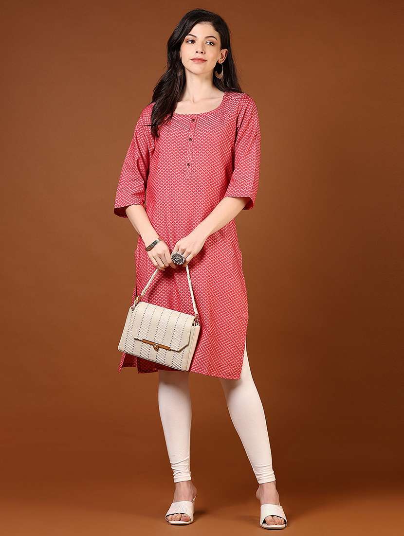 women three quarter sleeves straight kurta - 21711681 -  Standard Image - 3