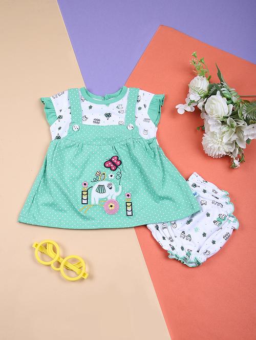 girls round neck printed frock with bloomers - 21711728 - Standard Image - 0