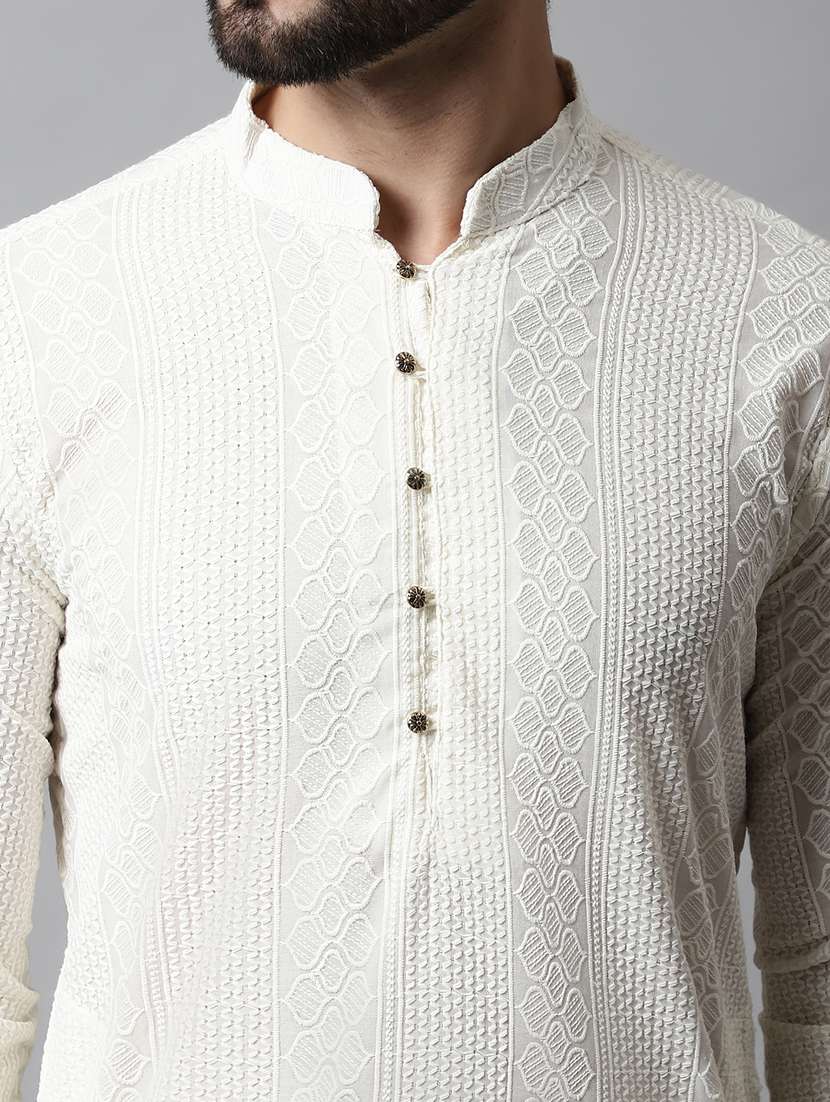 men mandarin neck embroidered kurta pyjama set - 21711757 - Standard Image - 5