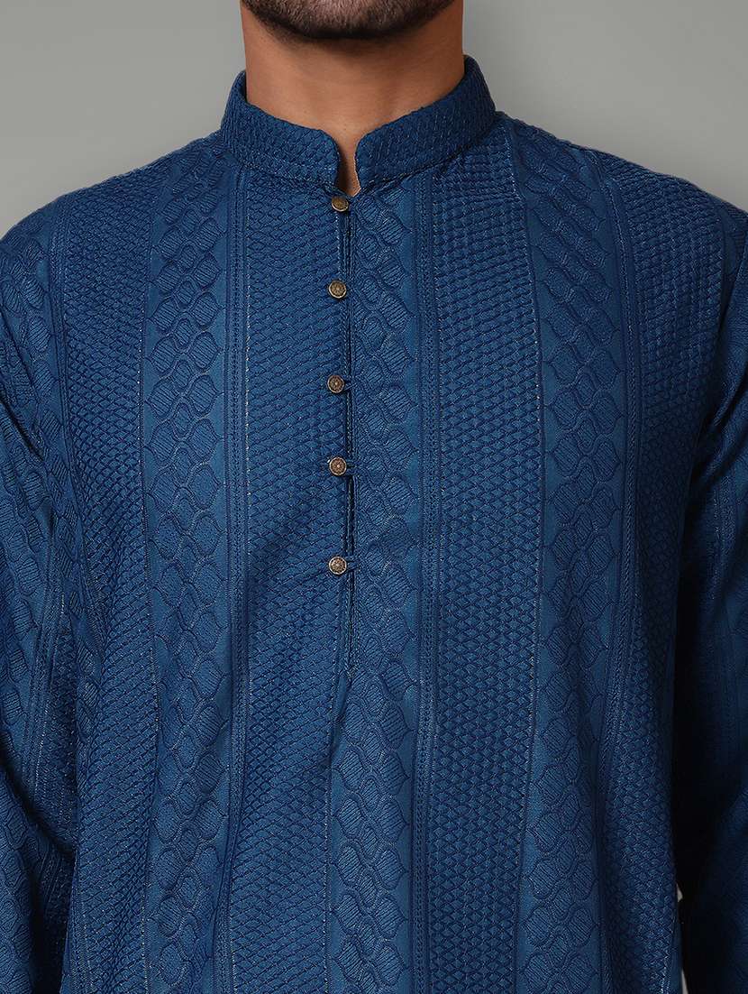 men mandarin neck embroidered kurta pyjama set - 21711761 -  Standard Image - 5