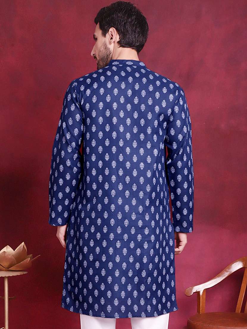 men mandarin neck printed kurta pyjama set - 21711765 -  Standard Image - 3