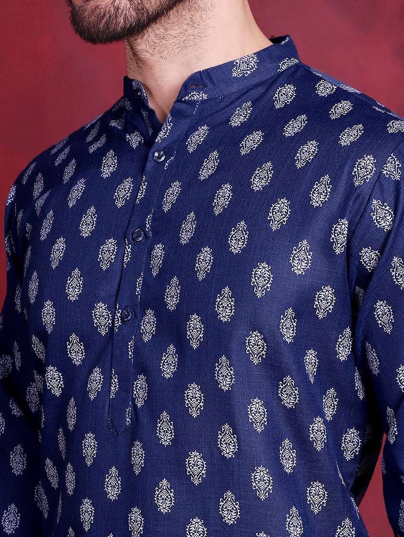 men mandarin neck printed kurta pyjama set - 21711765 -  Standard Image - 5