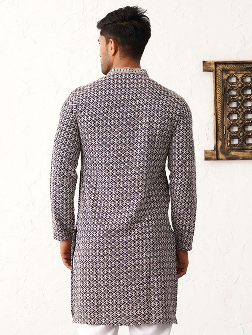 men mandarin neck embroidered kurta pyjama set - 21711770 -  Standard Image - 3