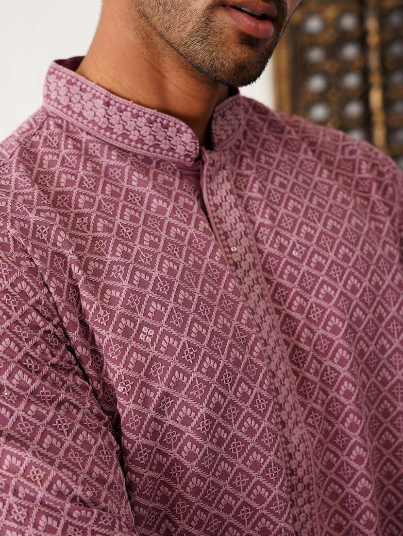 men mandarin neck embroidered kurta pyjama set - 21711771 - Standard Image - 5