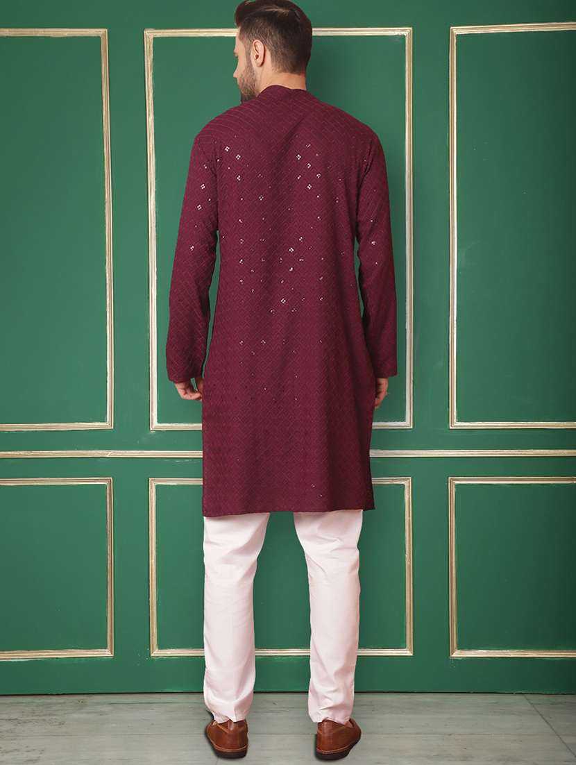 men mandarin neck embroidered kurta pyjama set - 21711772 -  Standard Image - 3