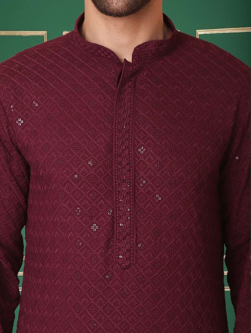 men mandarin neck embroidered kurta pyjama set - 21711772 -  Standard Image - 5