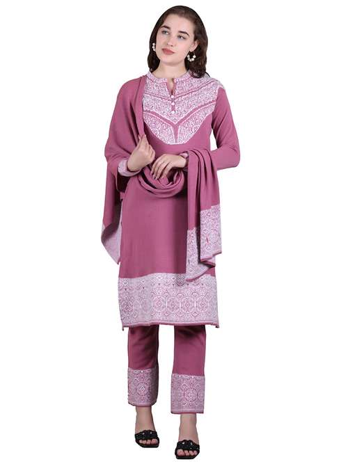 women self design long sleeve suit set - 21711919 - Standard Image - 0