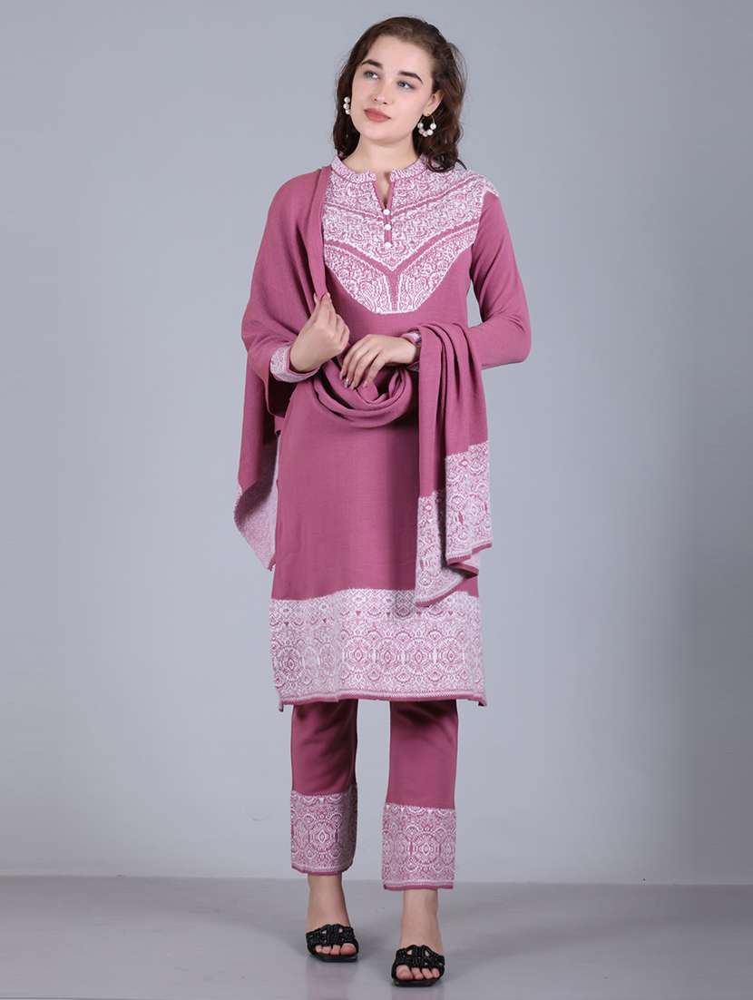 women self design long sleeve suit set - 21711919 - Standard Image - 3