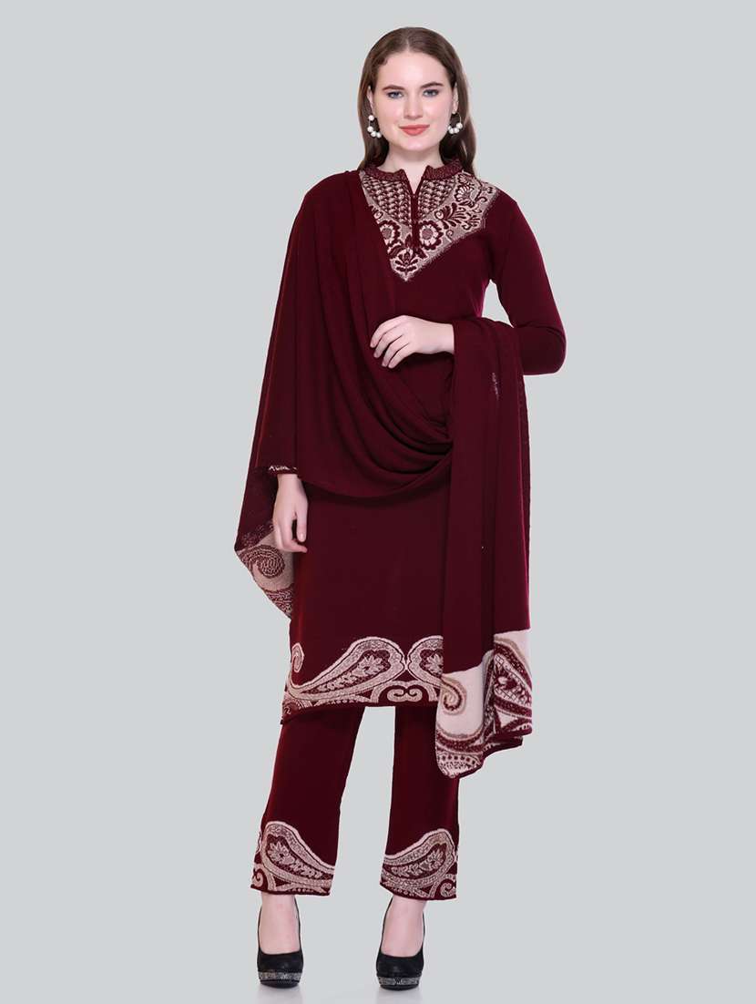 women self design long sleeve suit set - 21711921 - Standard Image - 3