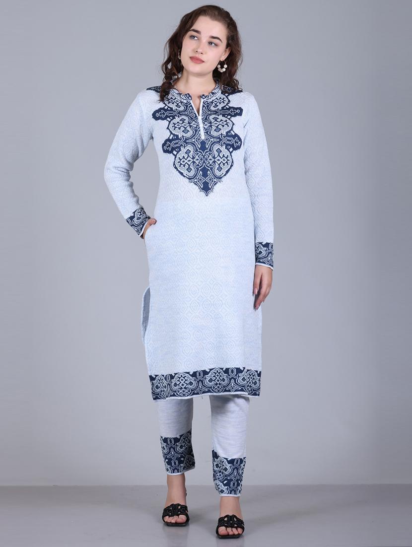 women self design long sleeve suit set - 21711924 - Standard Image - 3