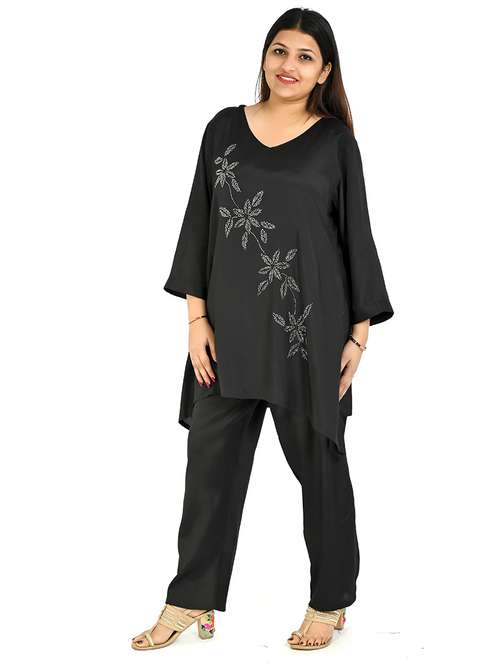 women black embellished v neck co-ords set - 21711978 -  Standard Image - 0