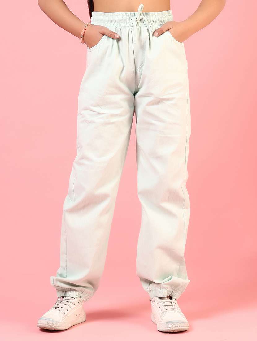 girls solid mid rise relaxed fit jogger