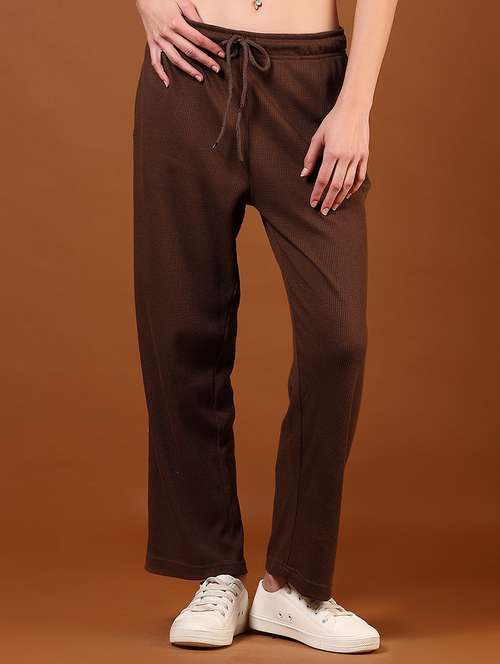 women brown solid mid rise track pant - 21712018 -  Standard Image - 0