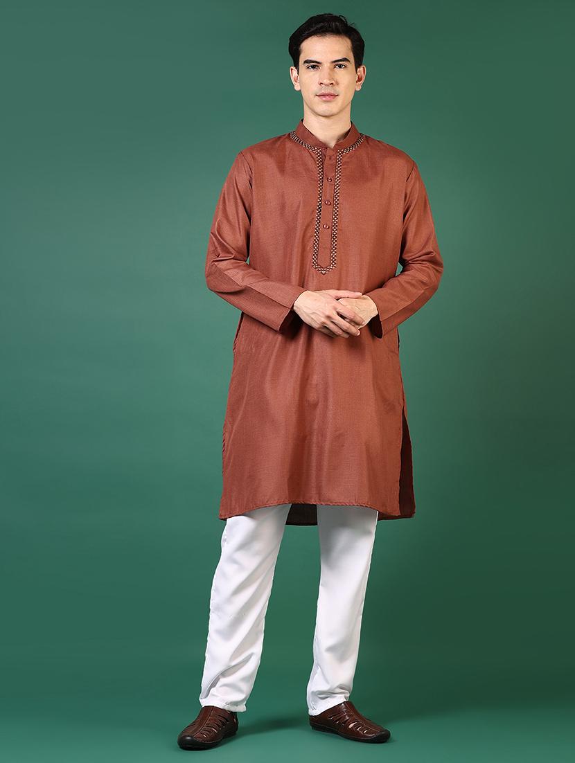men mandarin neck kurta pyjama ethnic wear set