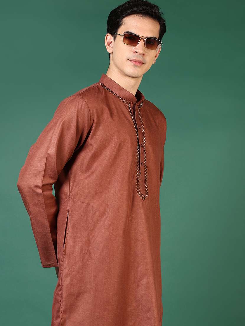 men mandarin neck kurta pyjama ethnic wear set - 21712031 -  Standard Image - 3
