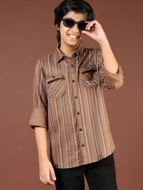 boys striped collared casual shirt - 21712040 -  Standard Image - 0