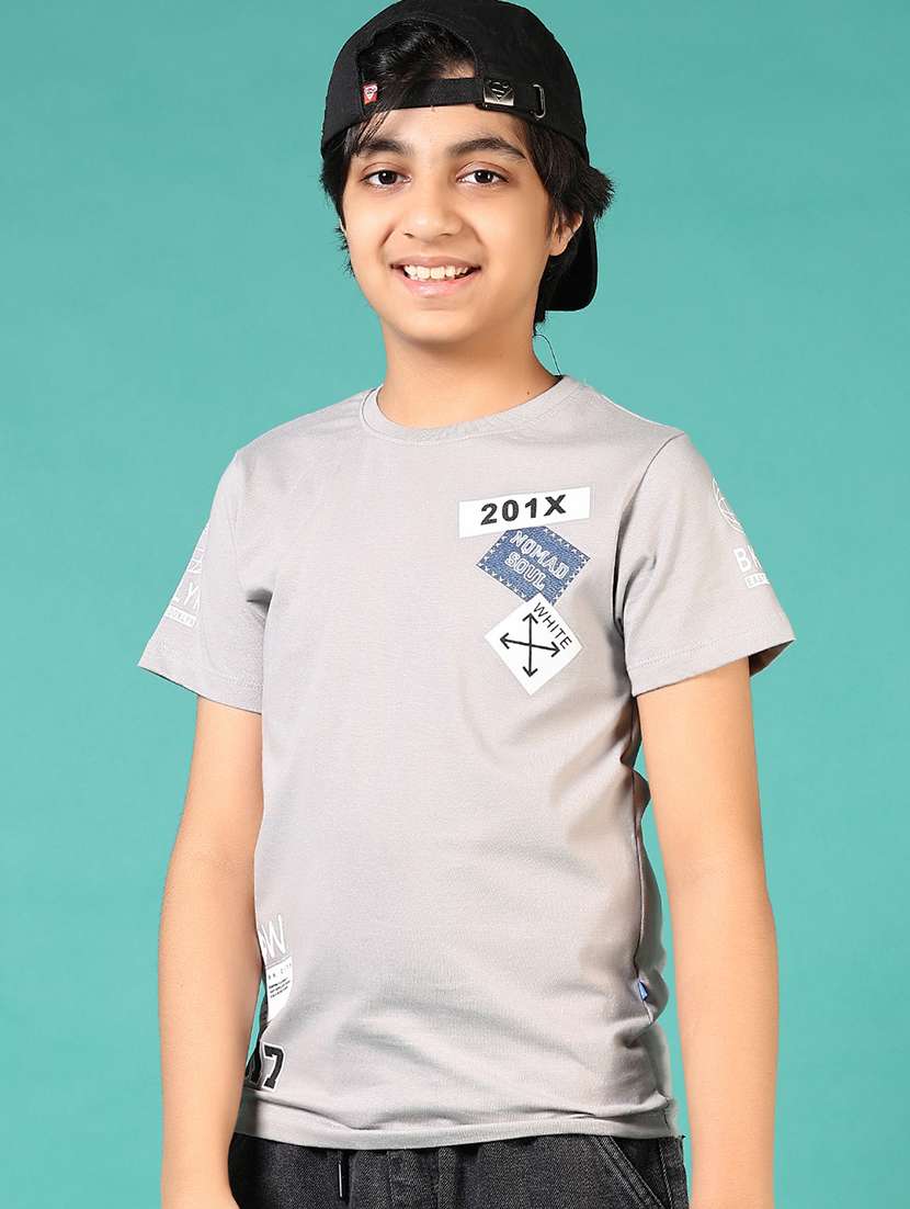 boys grey printed short sleeve regular fit t-shirt