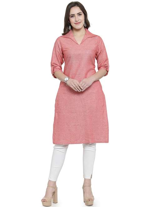 women solid three quarter sleeve straight kurta - 21712081 -  Standard Image - 0