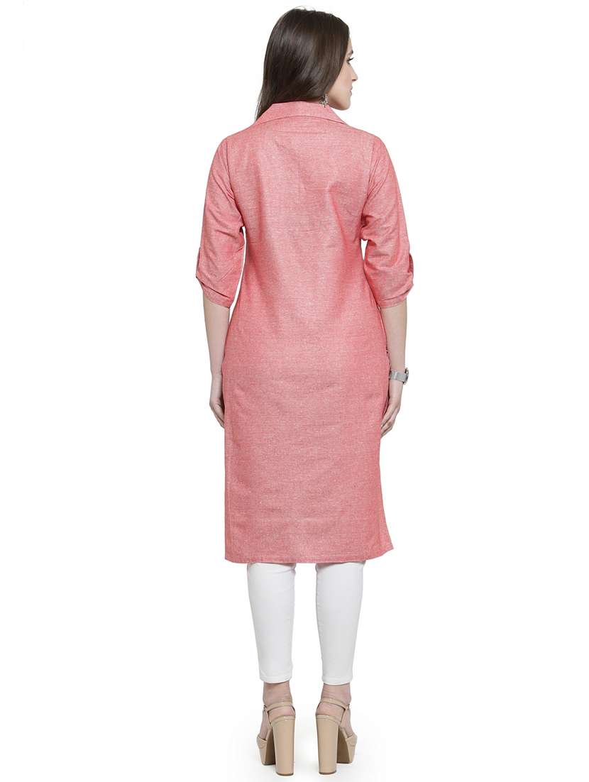 women solid three quarter sleeve straight kurta - 21712081 - Standard Image - 3
