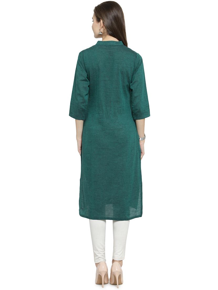 women solid three quarter sleeve straight kurta - 21712083 - Standard Image - 3
