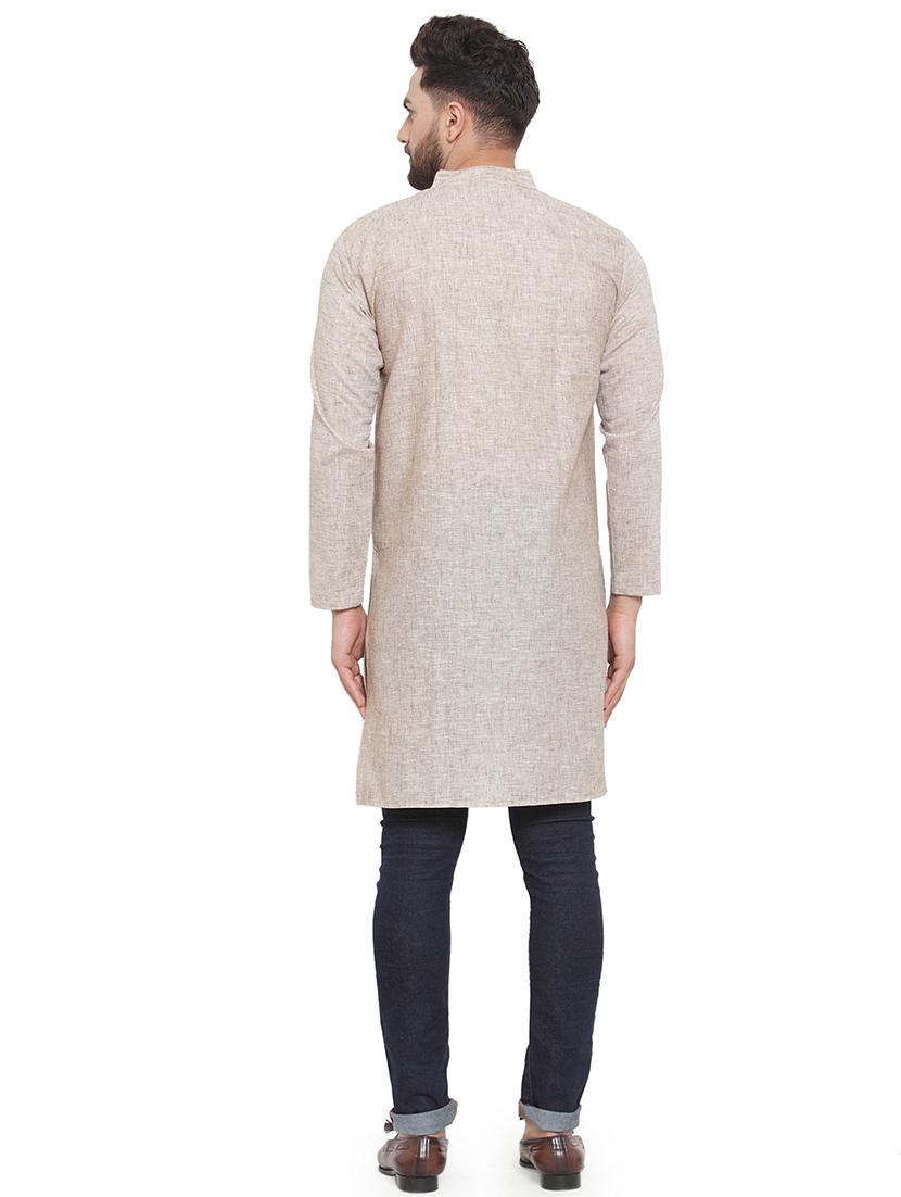 men mandarin neck solid long kurta - 21712084 - Standard Image - 3