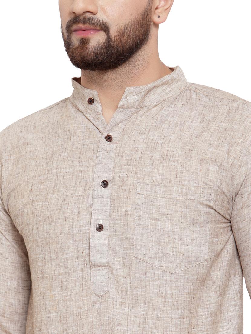 men mandarin neck solid short kurta - 21712085 - Standard Image - 5