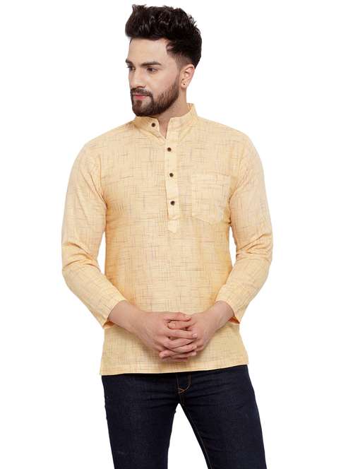 men mandarin neck solid short kurta - 21712091 -  Standard Image - 0