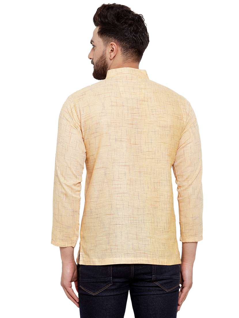 men mandarin neck solid short kurta - 21712091 - Standard Image - 3