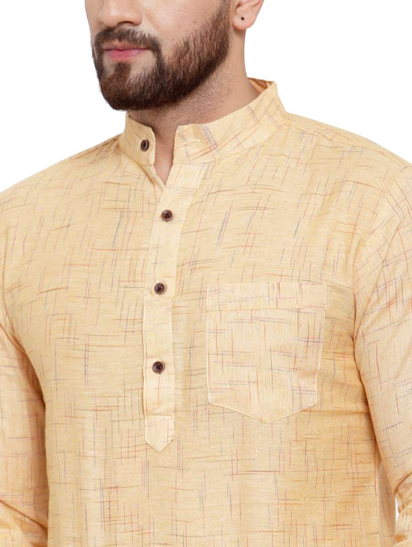 men mandarin neck solid short kurta - 21712091 - Standard Image - 5