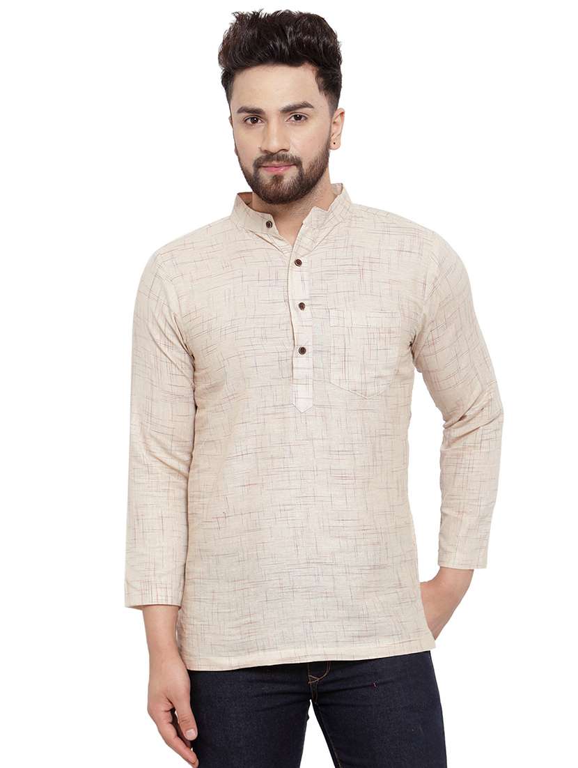 men mandarin neck solid short kurta