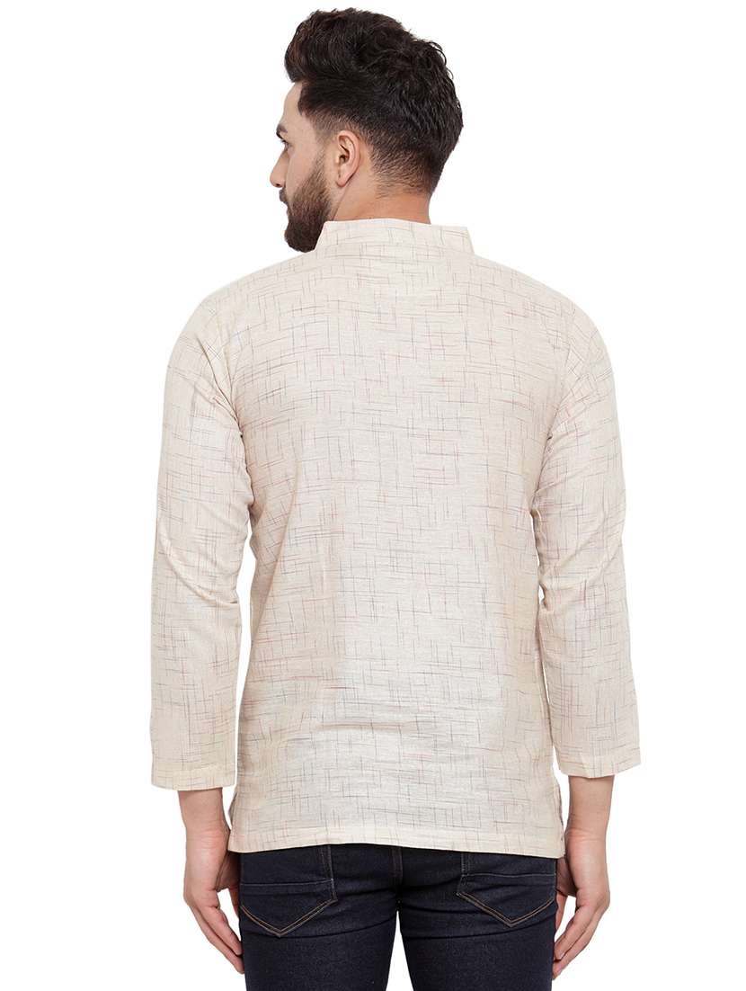 men mandarin neck solid short kurta - 21712093 -  Standard Image - 3