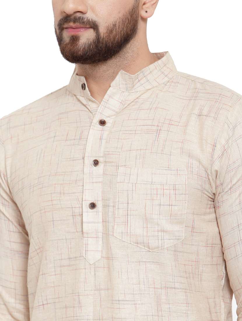 men mandarin neck solid short kurta - 21712093 -  Standard Image - 5
