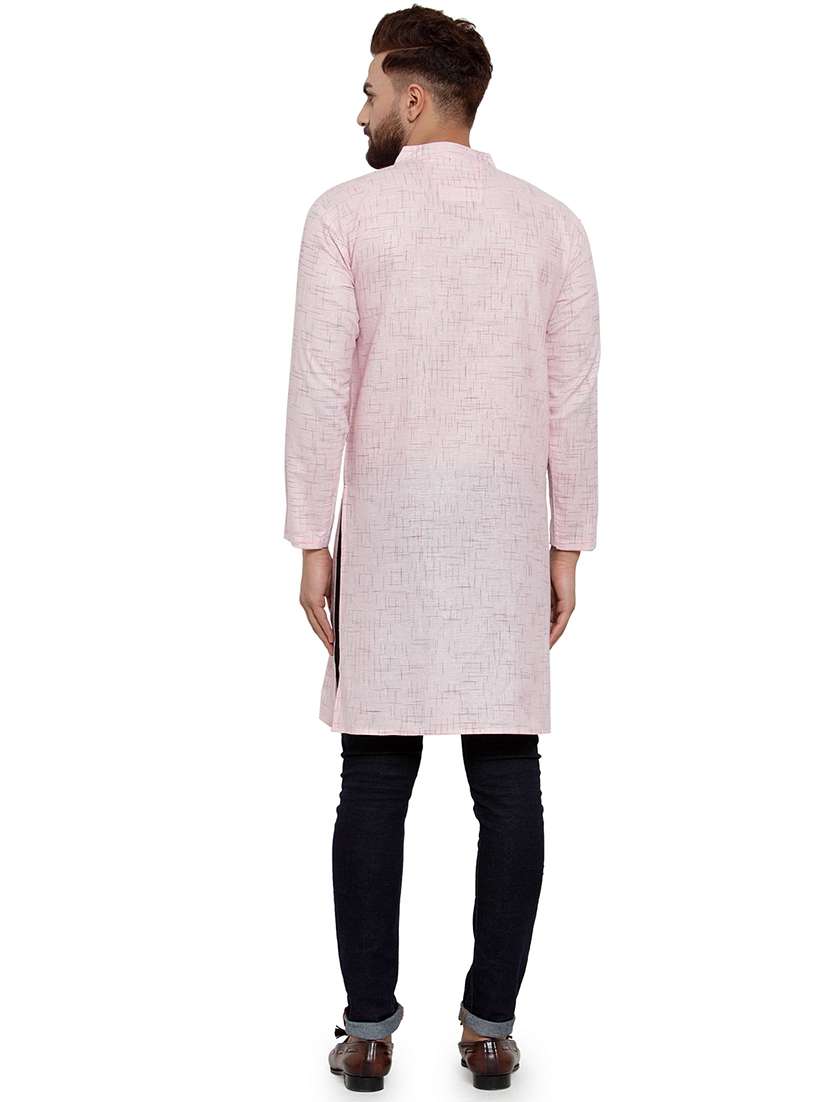 men mandarin neck solid long kurta - 21712094 - Standard Image - 3