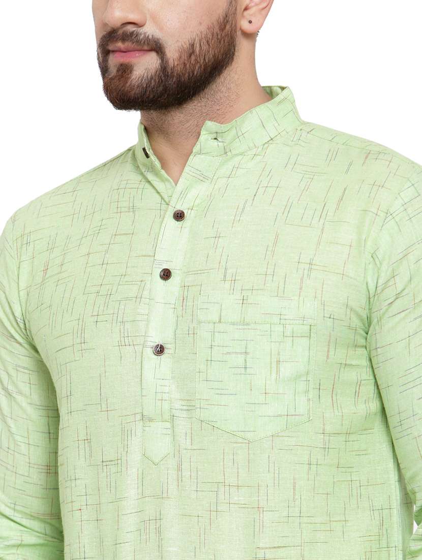 men mandarin neck solid short kurta - 21712097 - Standard Image - 5