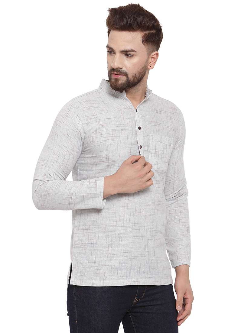 men mandarin neck solid short kurta