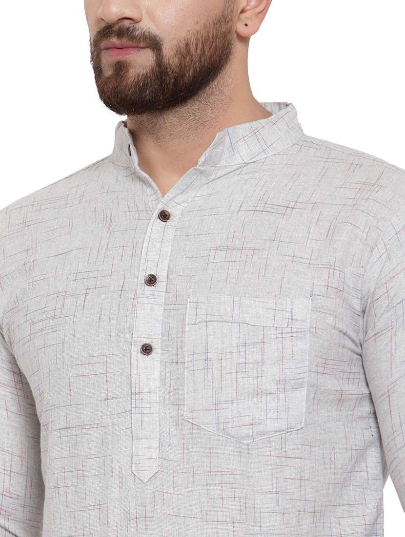 men mandarin neck solid short kurta - 21712099 -  Standard Image - 5