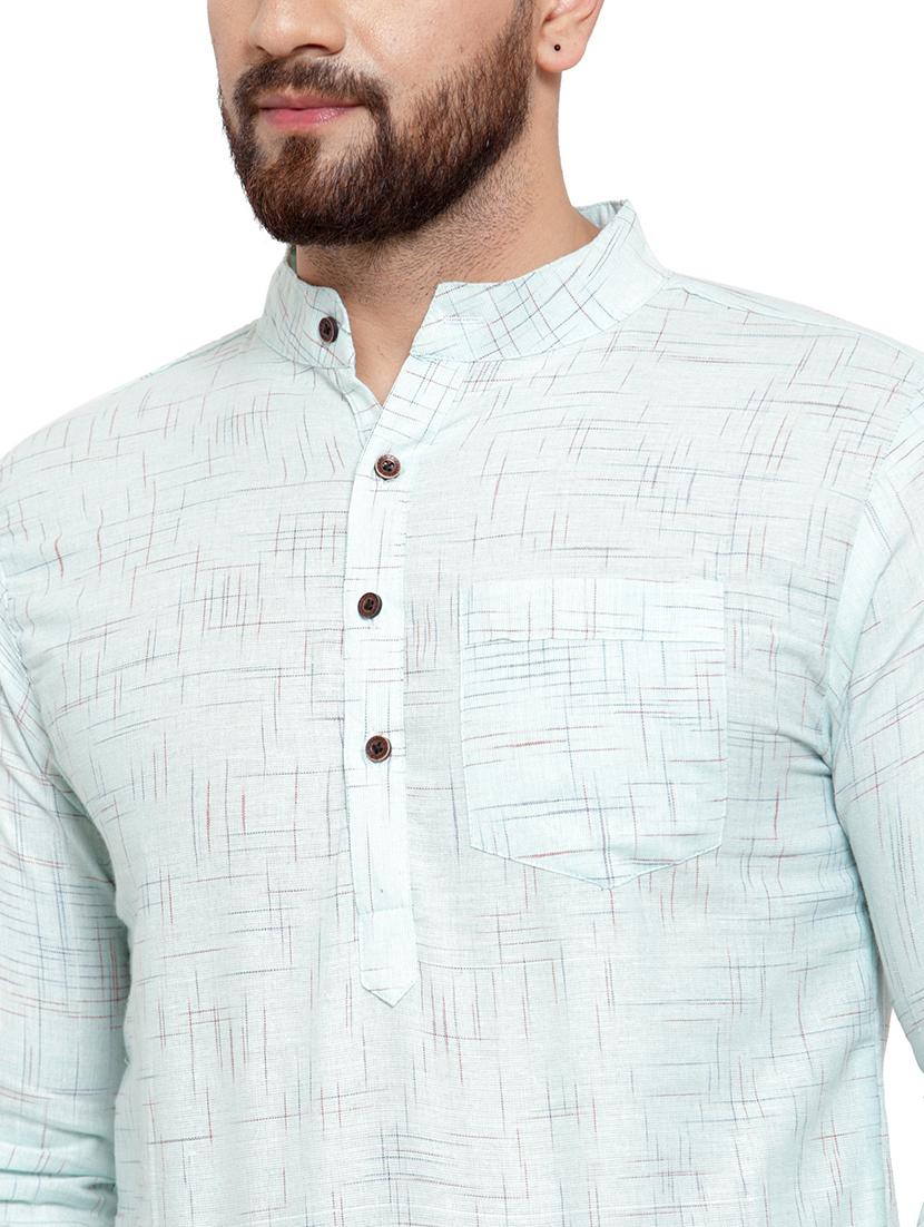 men mandarin neck solid short kurta - 21712103 - Standard Image - 5
