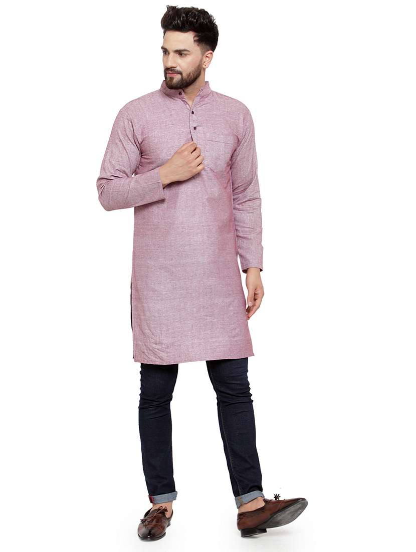 men mandarin neck solid long kurta - 21712104 - Zoom Image - 0
