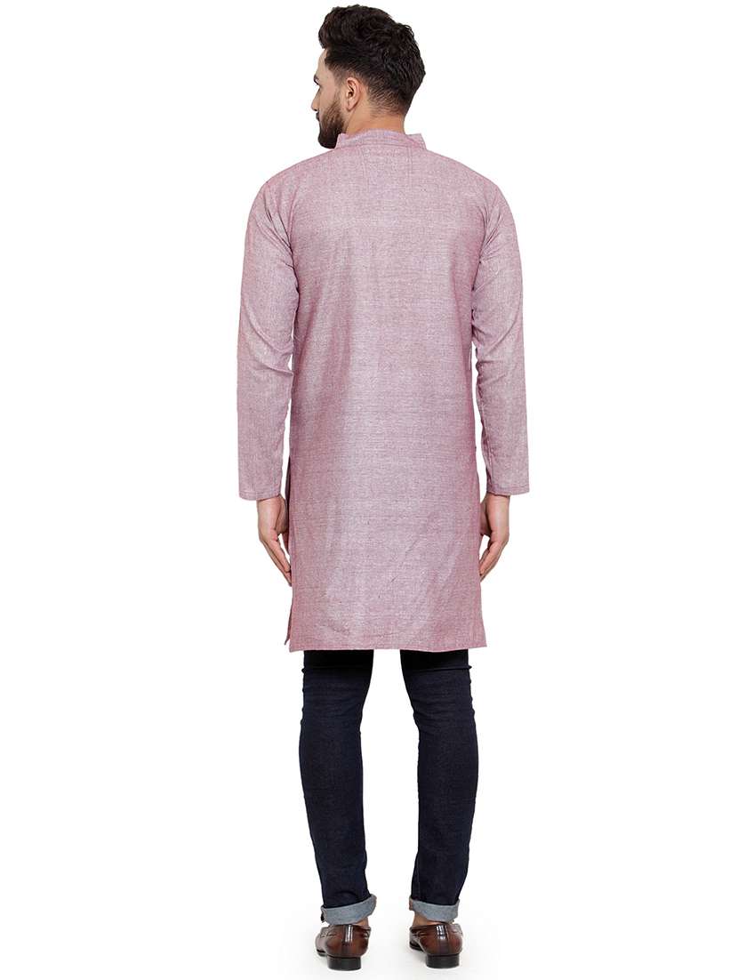 men mandarin neck solid long kurta - 21712104 - Standard Image - 3