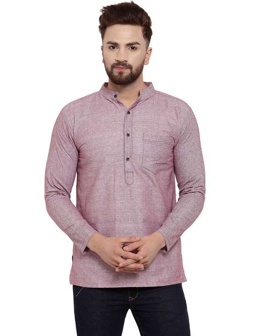 men mandarin neck solid short kurta - 21712105 -  Standard Image - 0