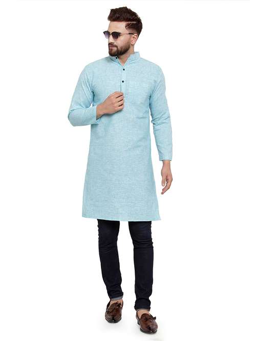 men mandarin neck solid long kurta - 21712107 -  Standard Image - 0
